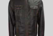 Dark Brown Distressed Leather Jacket Mens