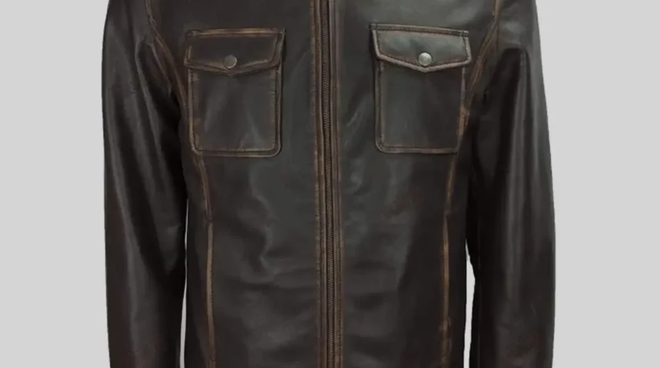 Dark Brown Distressed Leather Jacket Mens