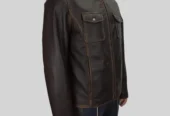 Dark Brown Distressed Leather Jacket Mens