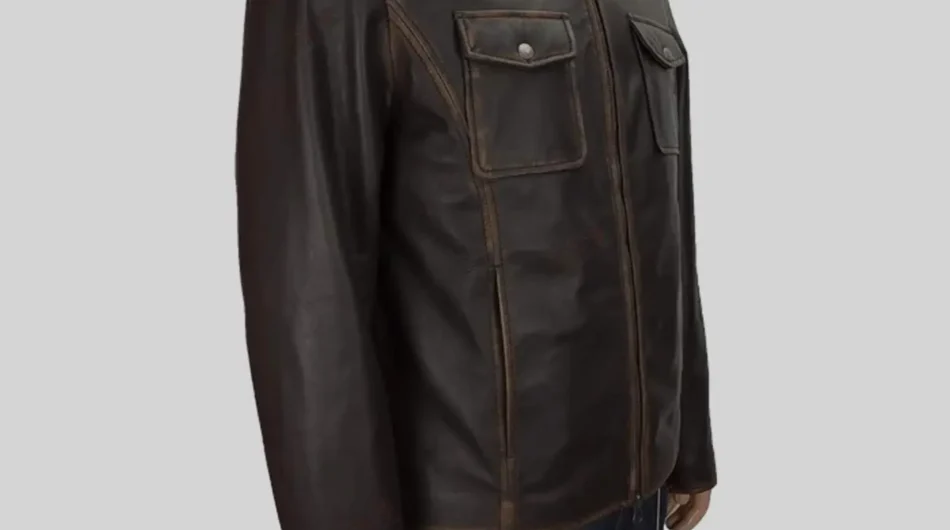 Dark Brown Distressed Leather Jacket Mens