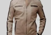 Men’s Biker Beige Leather Jacket