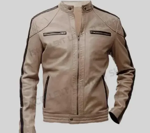 Men’s Biker Beige Leather Jacket