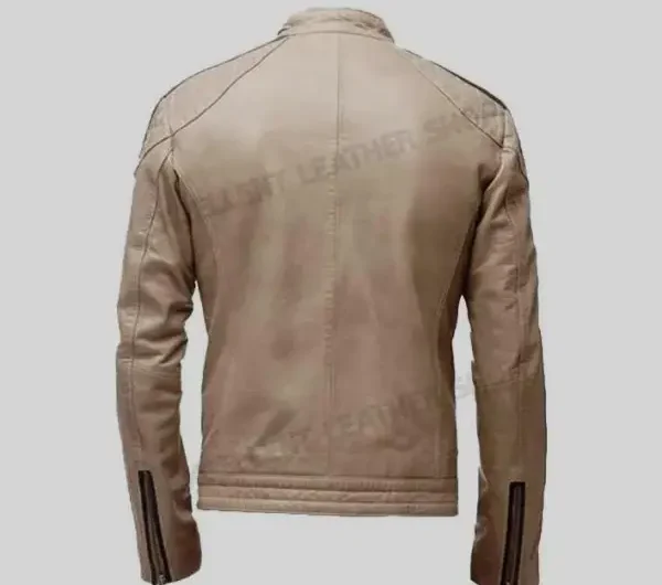 Men’s Biker Beige Leather Jacket