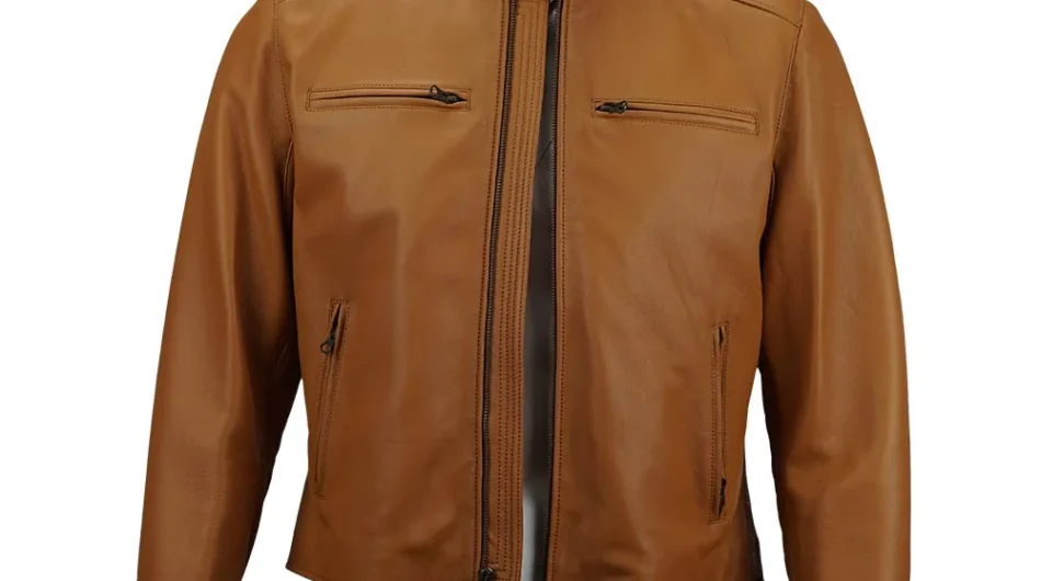 Carson Zip Up Tan Leather Jacket For Men