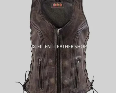 Biker-Style-Brown-Cowhide-Woman-leather-vest-1