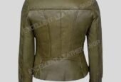 Olive Green Biker Leather Jacket Women Full Zipper Full Sleeve