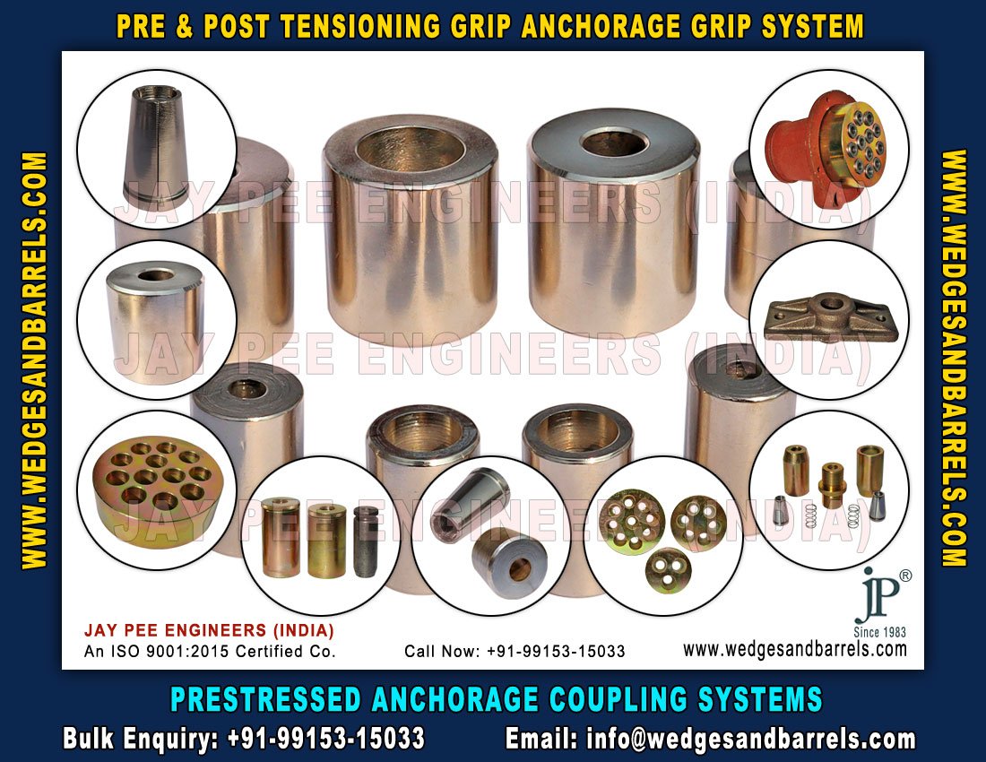 Post Tensioning wedges and barrels, pre stressed anchor grip system, anchor heads plates manufacturers exporters in Indi