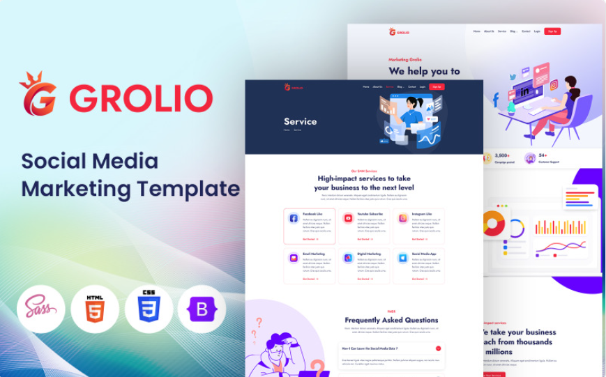 Grolio – Social Media Marketing SMM Template Website Template