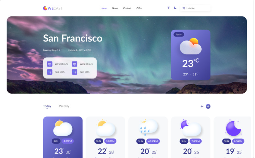 Weather Forecast Website with React + NextJS + TailwindCSS Website Template