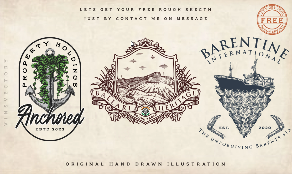 I will create vintage logo animal or anything with hand drawn style