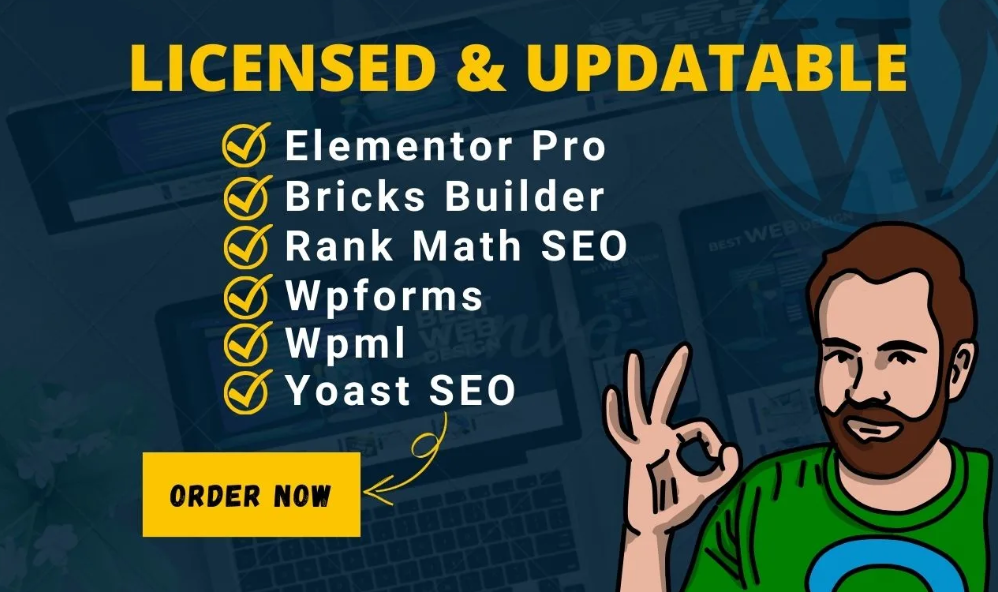 I will install elementor pro, astra pro, rank math, acf pro and other premium pl