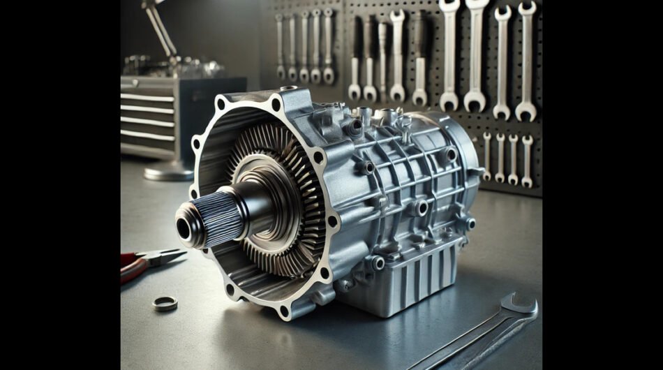 DALL·E-2025-03-19-16.10.05-A-realistic-image-of-a-T56-transmission-showcasing-its-metallic-structure-gears-and-housing.-The-transmission-is-placed-on-a-clean-workbench-with-a-1