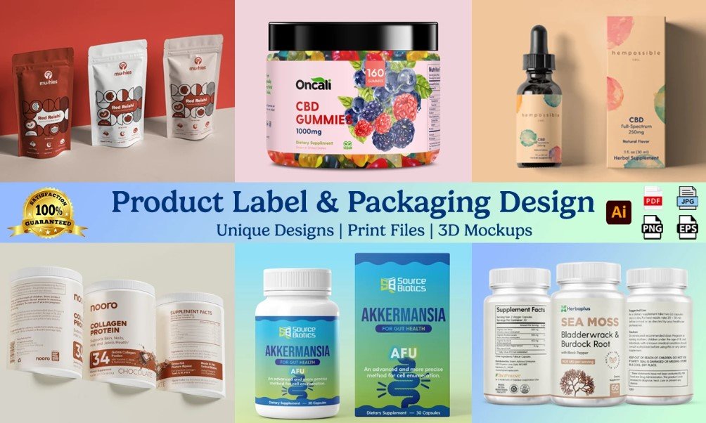 You will get create professional product label,packaging,box design