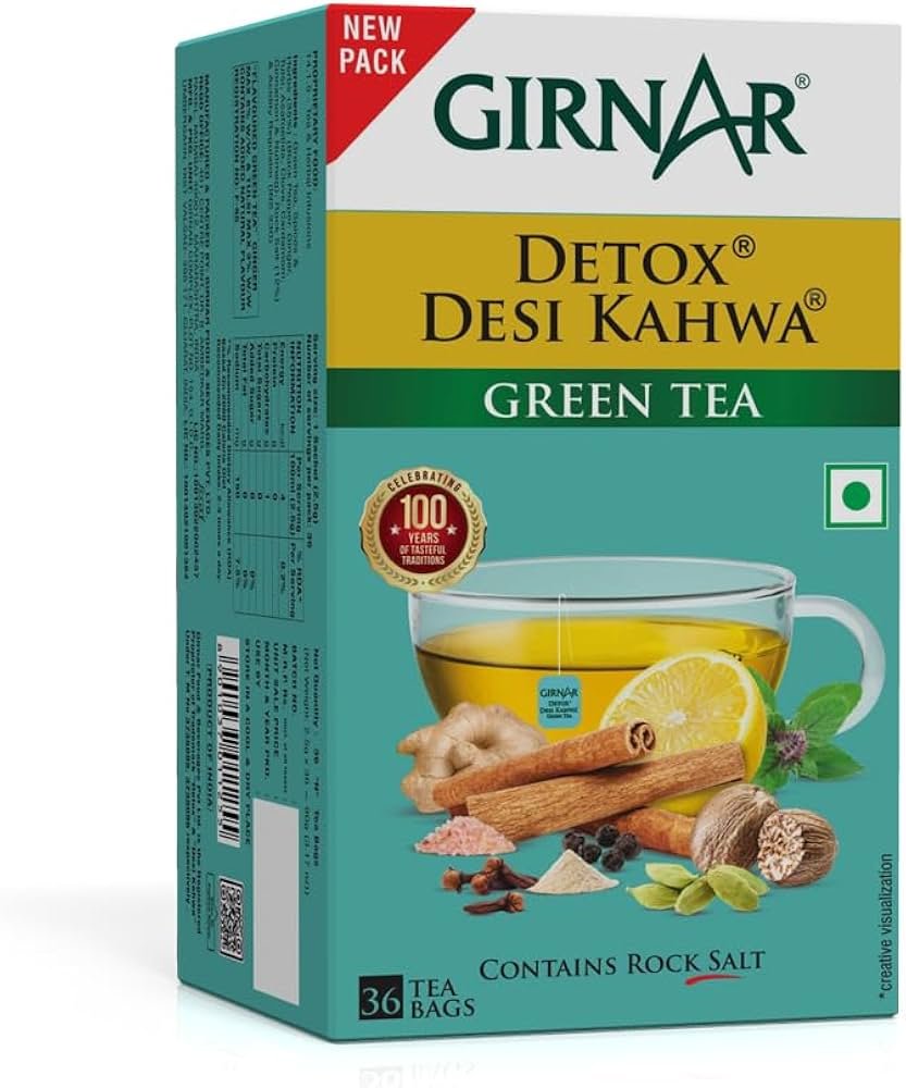 Girnar Kahwa Detox Green Tea 36 Bags+ Girnar Instant Masala Tea Premix 10 Tea Ba