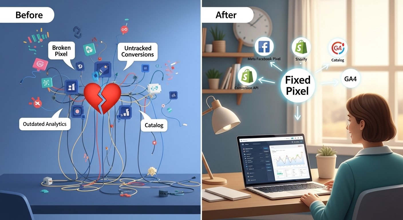 I Will Setup Meta Facebook Pixel, Shopify Conversion API, Catalog, and GA4 Five