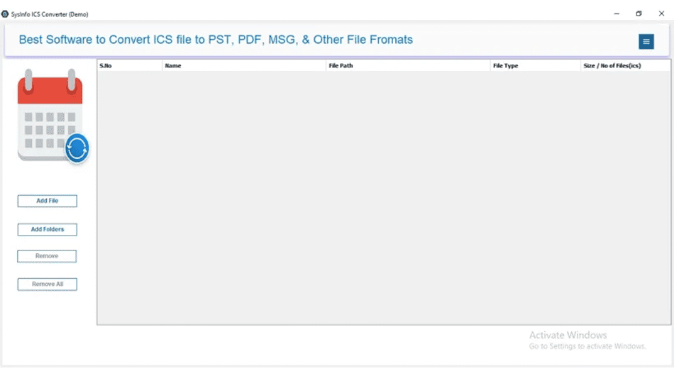 SysInfo ICS to PDF Converter