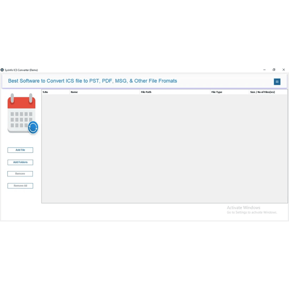SysInfo ICS to PDF Converter