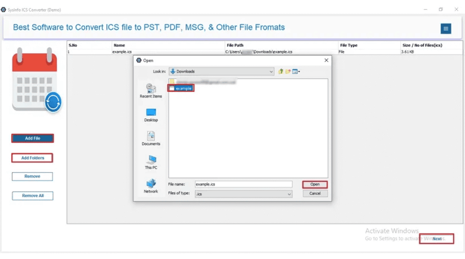 SysInfo ICS to PDF Converter