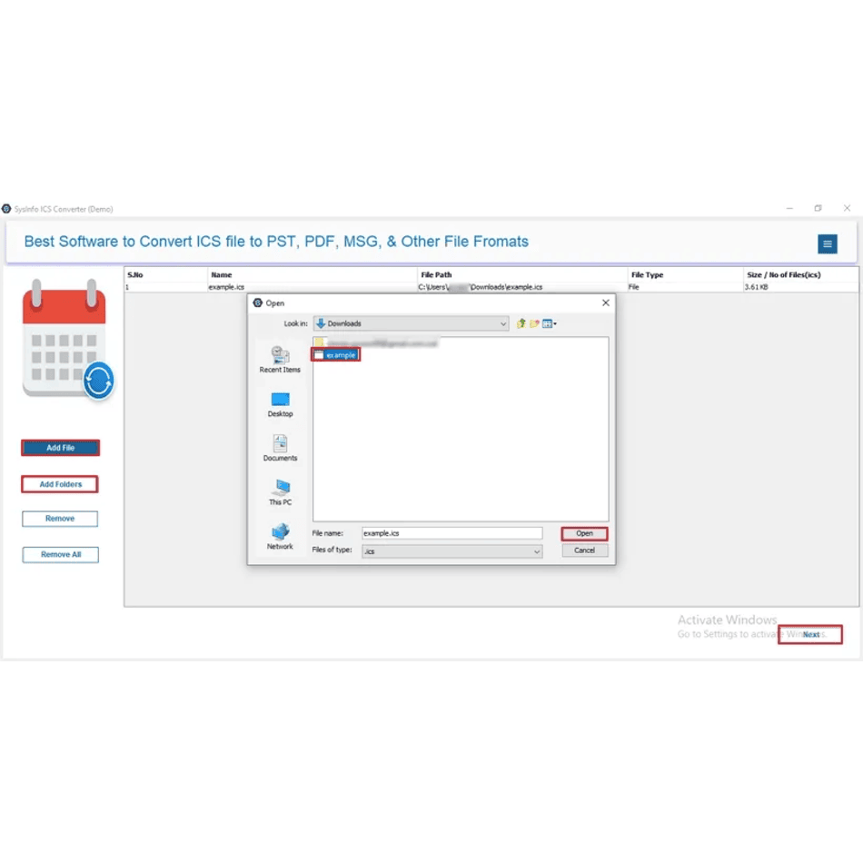 SysInfo ICS to PDF Converter