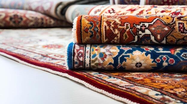 rolled-persian-carpets-sale-of-bright-carpets-shop-free-photo