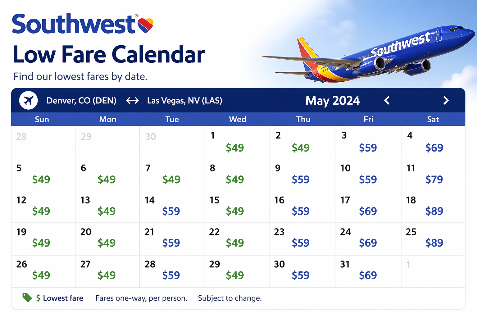 Southwest Low Fare Calendar +1-833-641-1988