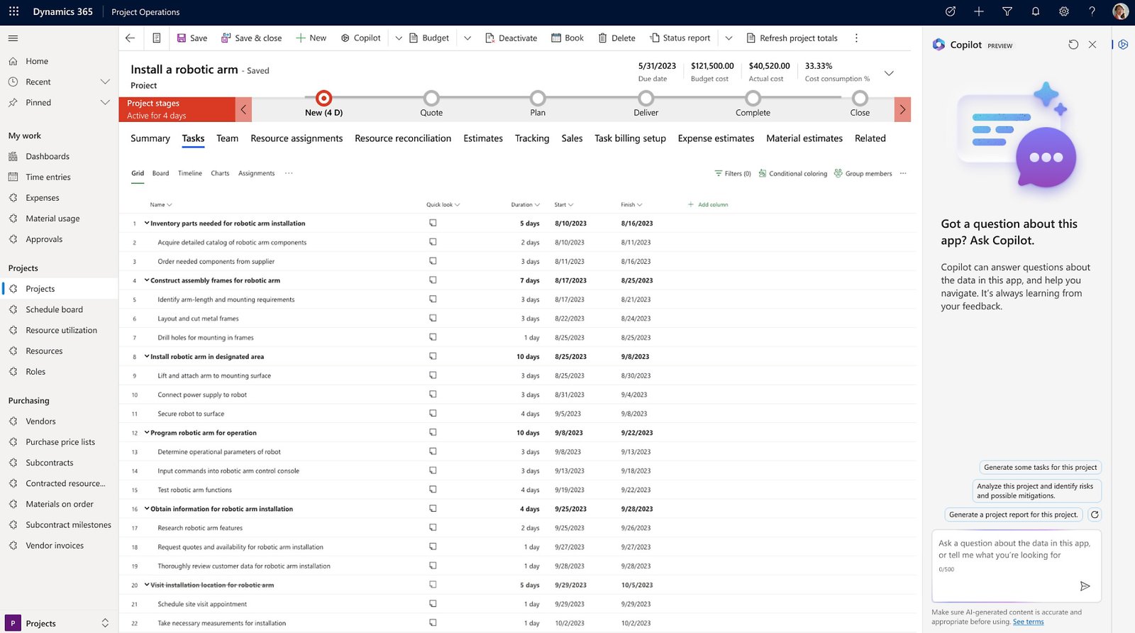 Dynamics CRM Project Service