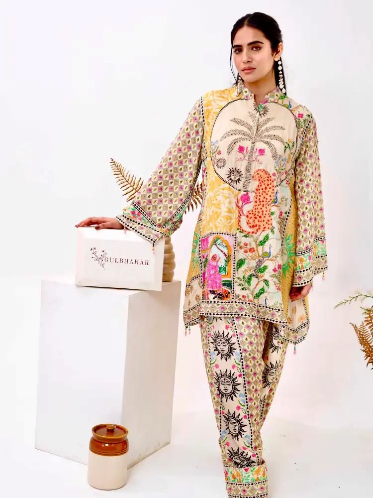 Multicolor Printed Silk Farshi Salwar Set to Make Royal Statement