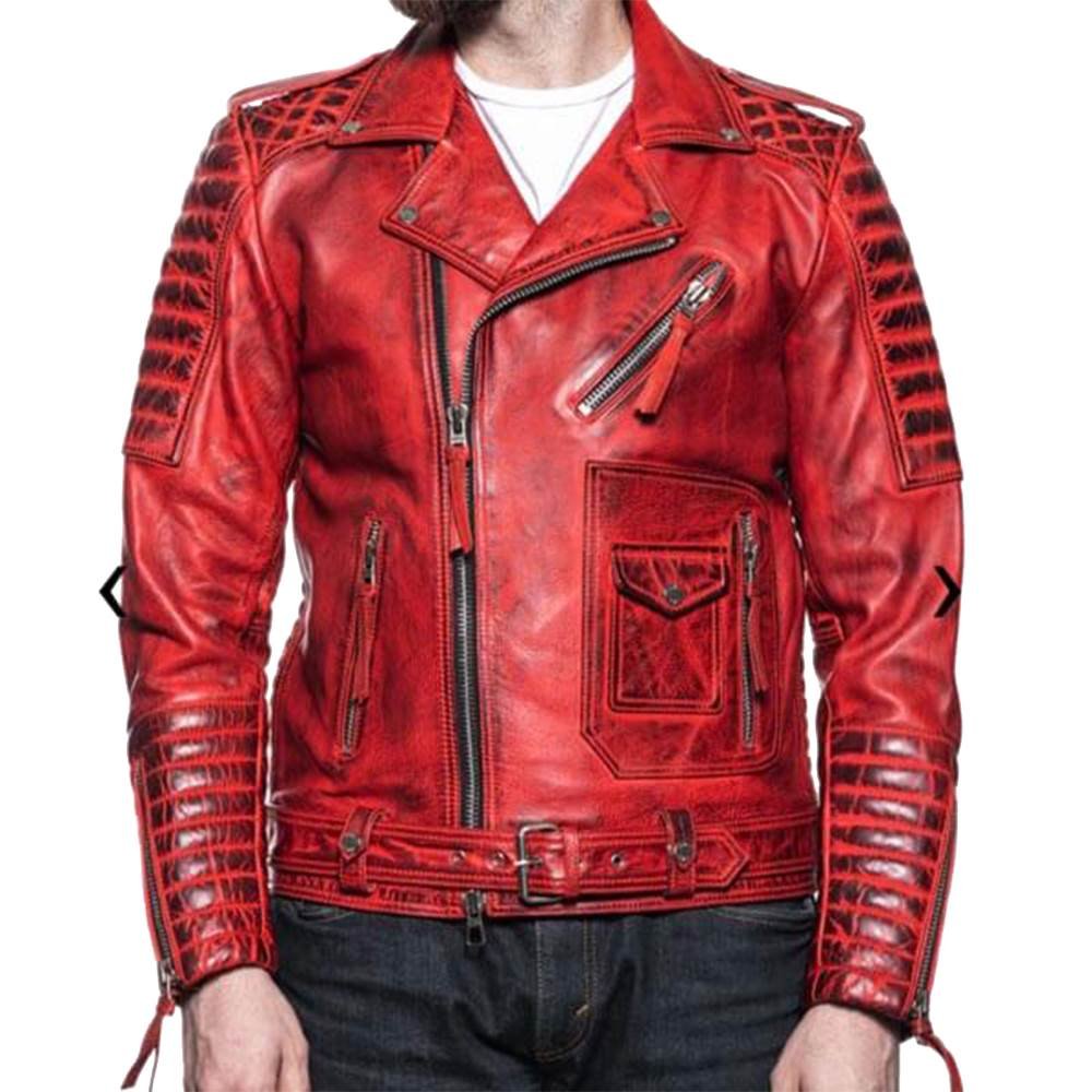 Men’s Red Leather Jacket – Stylish Slim Fit Biker Wear