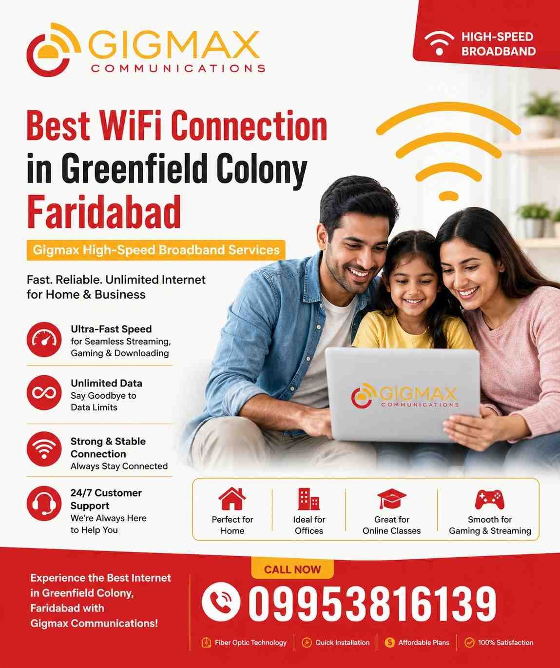 Best WiFi Connection in Greenfield Colony Faridabad – Gigmax High-Speed Broadban