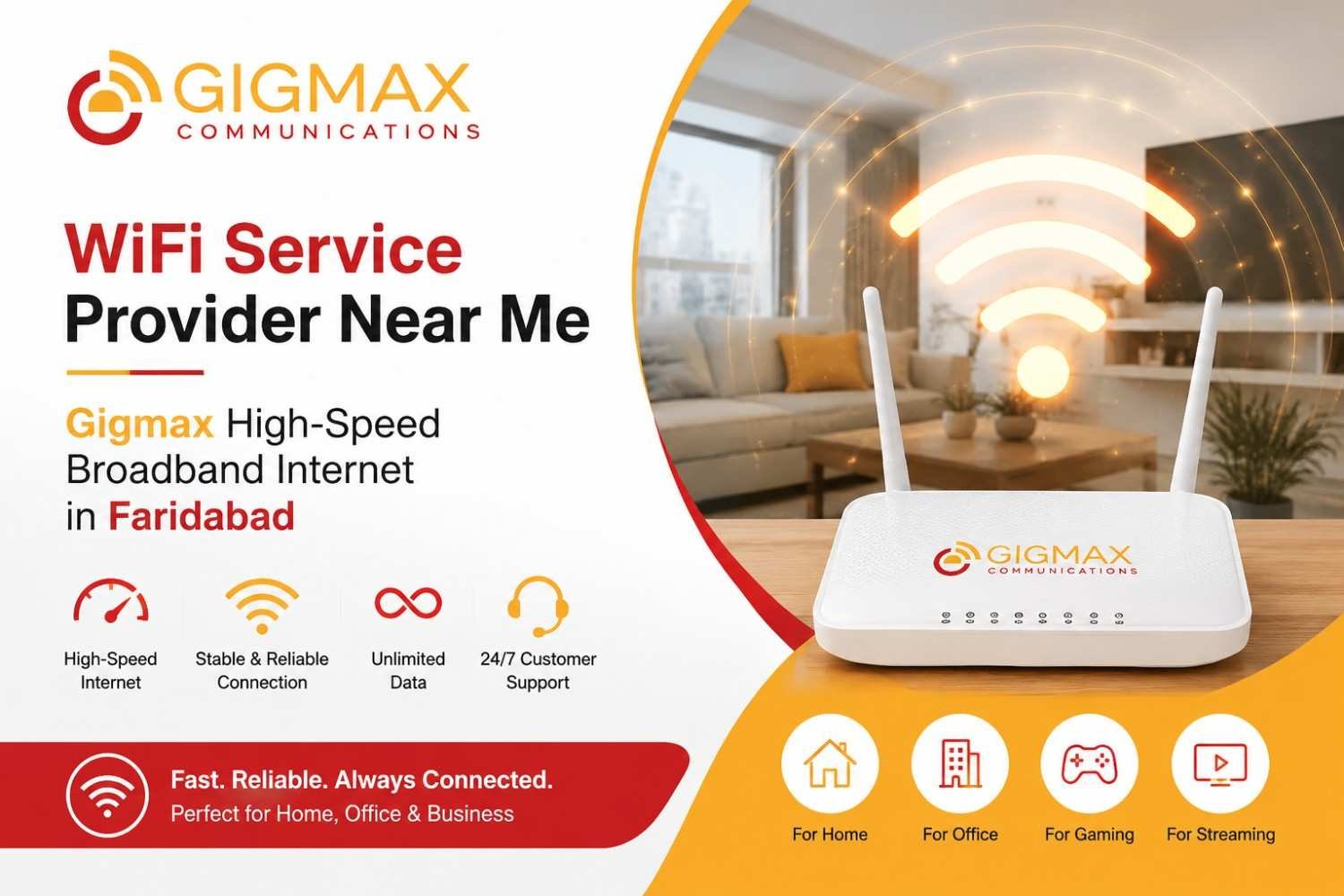 WiFi Service Provider Near Me – Gigmax High-Speed Broadband Internet in Faridaba