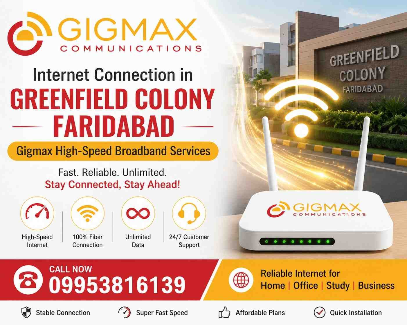 Internet Connection in Greenfield Colony Faridabad – Gigmax High-Speed Broadband