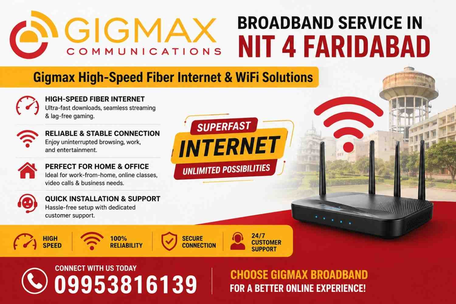 Broadband Service in NIT 4 Faridabad – Gigmax Fiber Internet & WiFi Solutions
