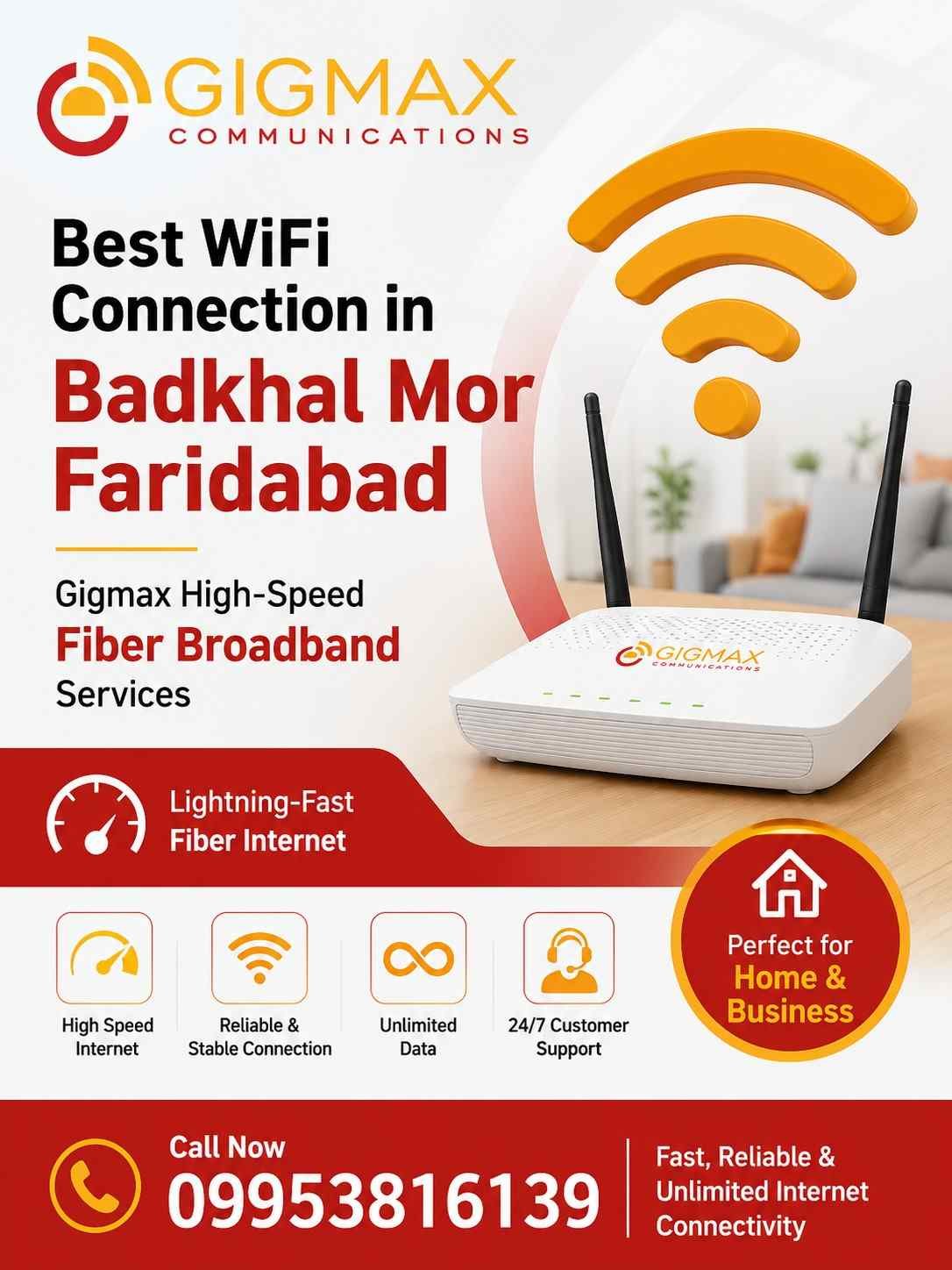 Best WiFi Connection in Badkhal Mor Faridabad – Gigmax High-Speed Fiber Broadban