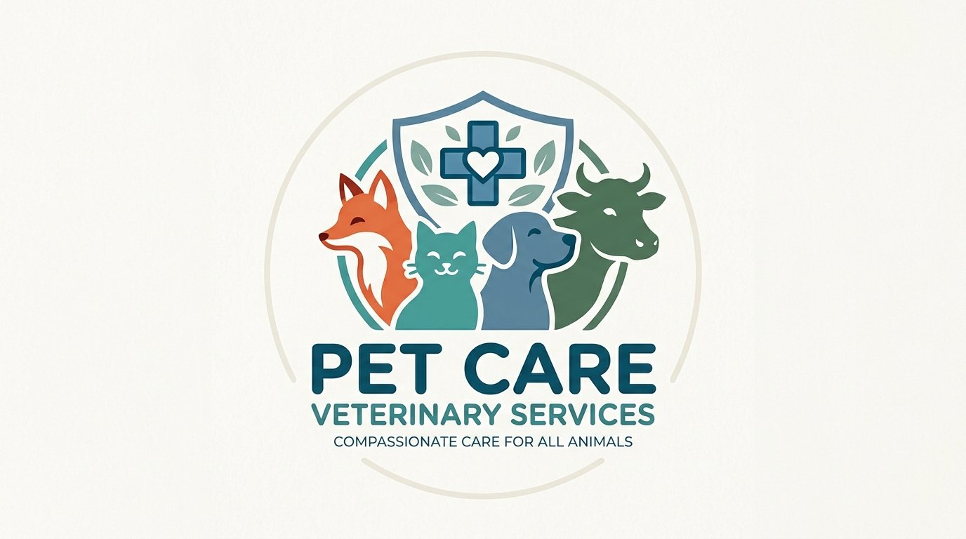 Modern Dog Cat Fox Cow Pet Care Veterinary Logo Design
