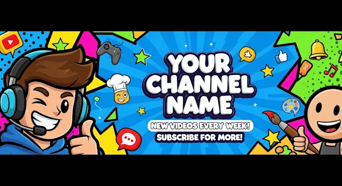 I Will Design a Cartoon YouTube Banner in Any Creative Style