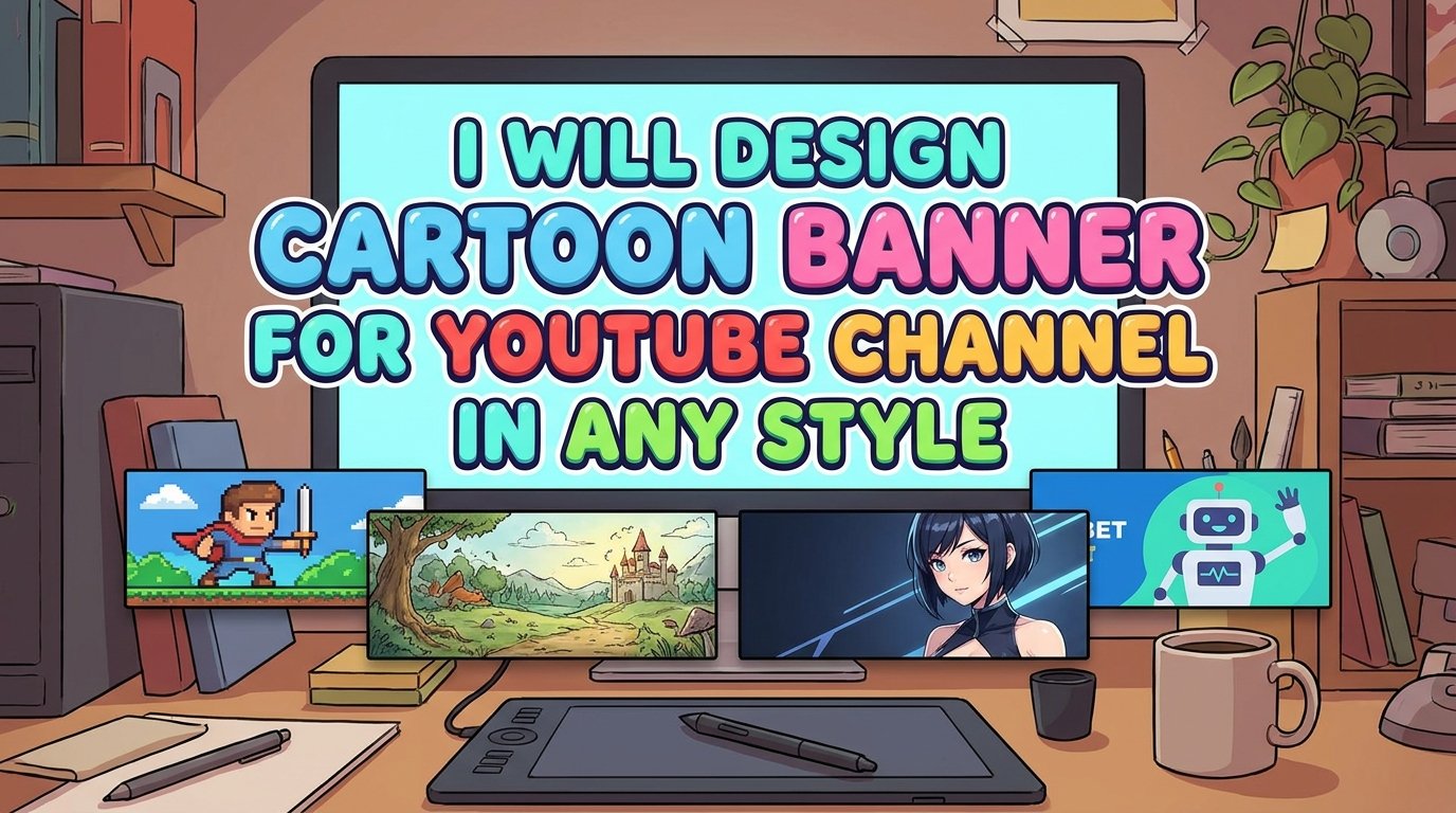 I Will Design a Cartoon Banner for Your YouTube Channel