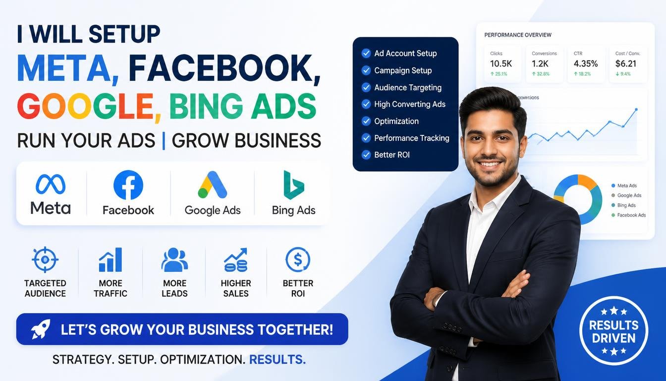 I will setup Meta Facebook Google Bing ads and grow business