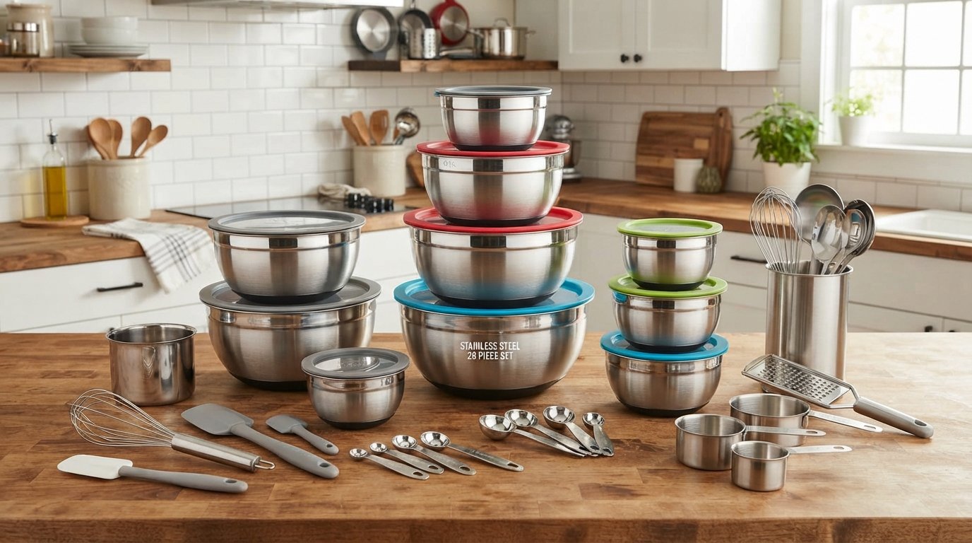 28-Piece Stainless Steel Mixing Bowls with Lids Set