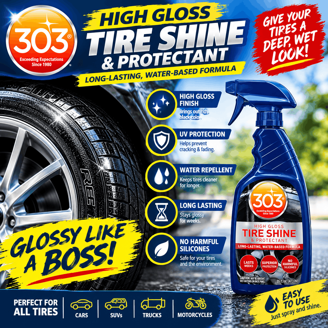 Long-Lasting Water-Based Tire Shine