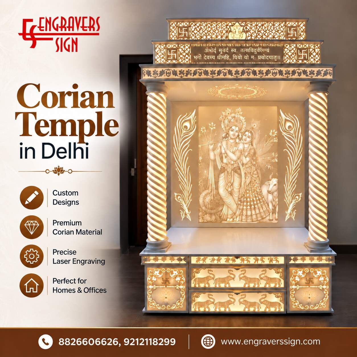 Corian Mandir in Delhi for Elegant Home Temple Designs