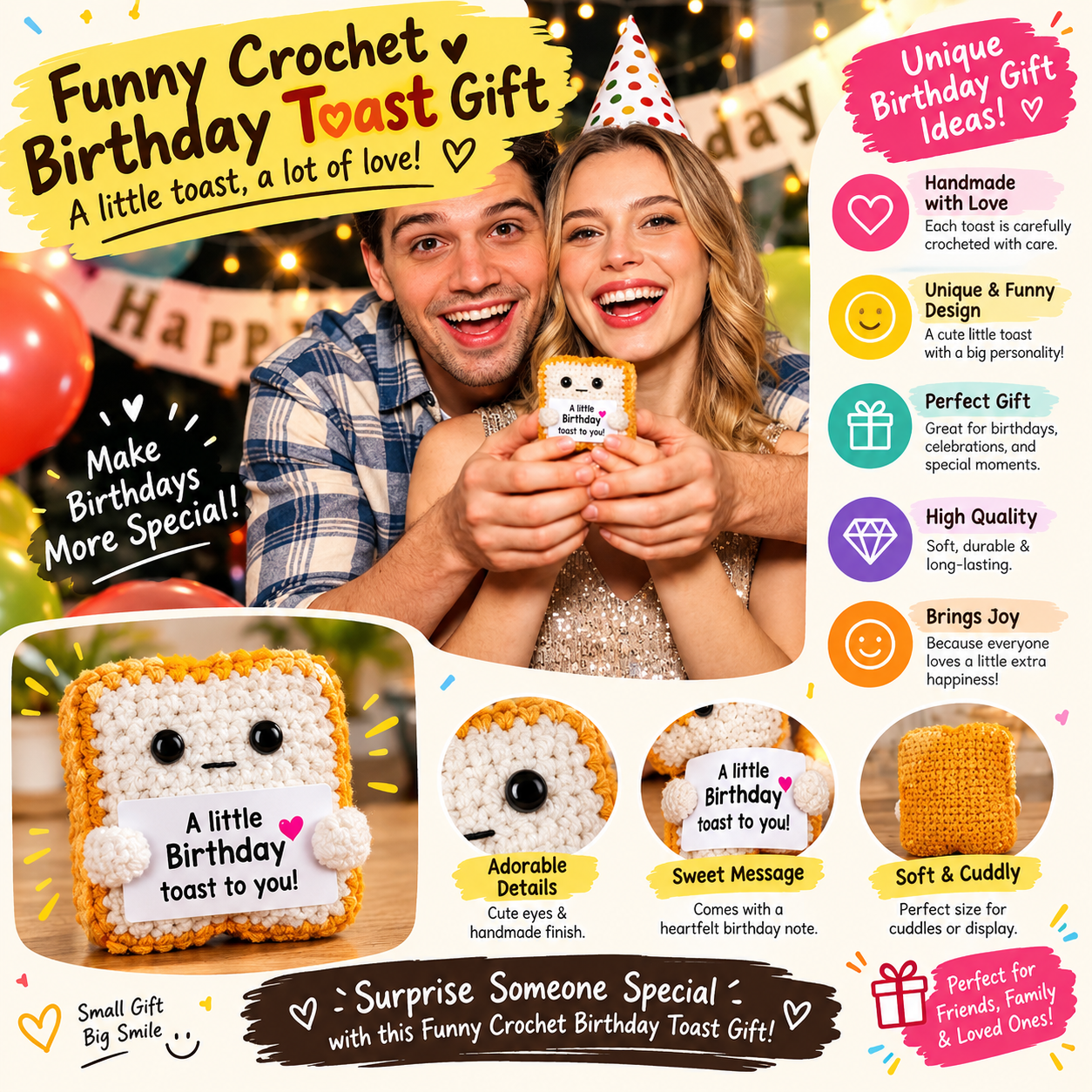 Funny Crochet Birthday Toast Gift for Her and Him