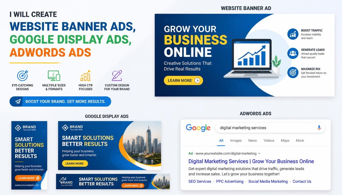 Professional Website Banner, Google Display, and AdWords Advertising Services