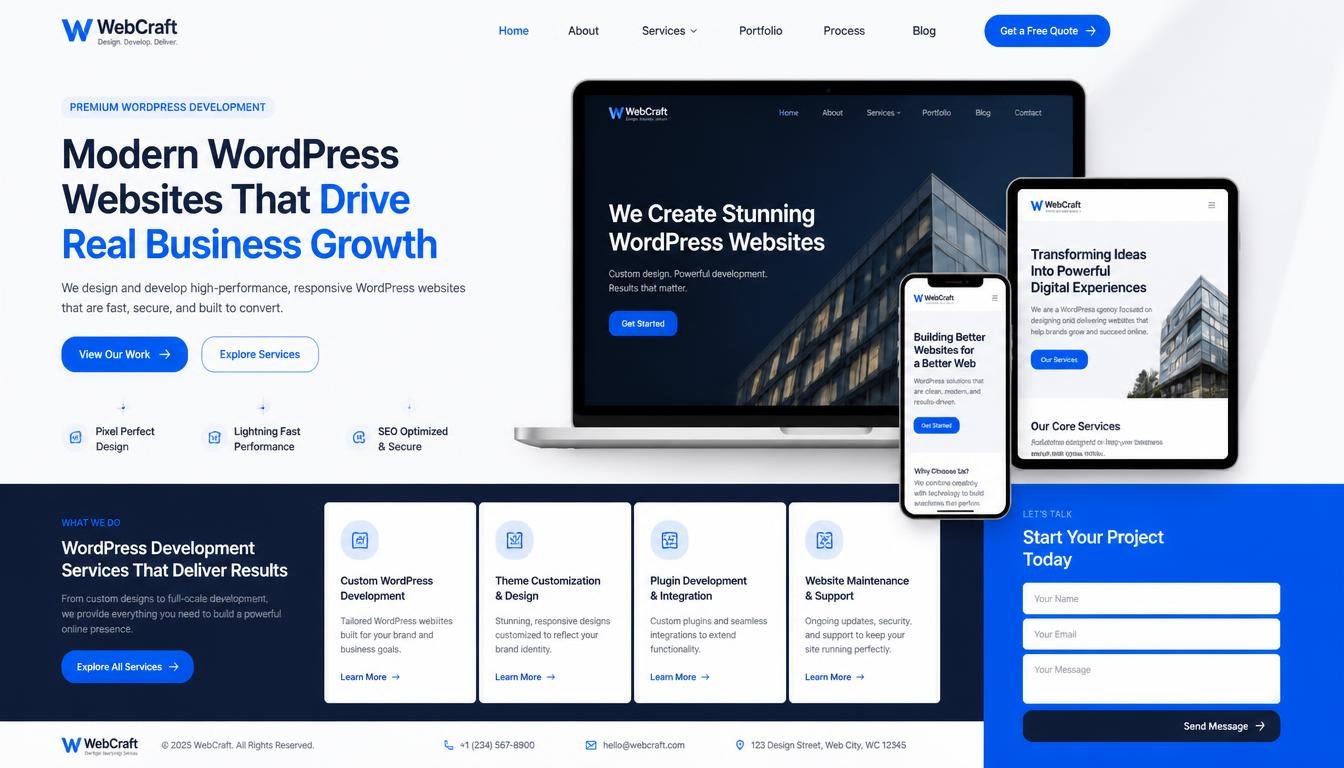 I will build modern responsive WordPress websites with complete professional dev