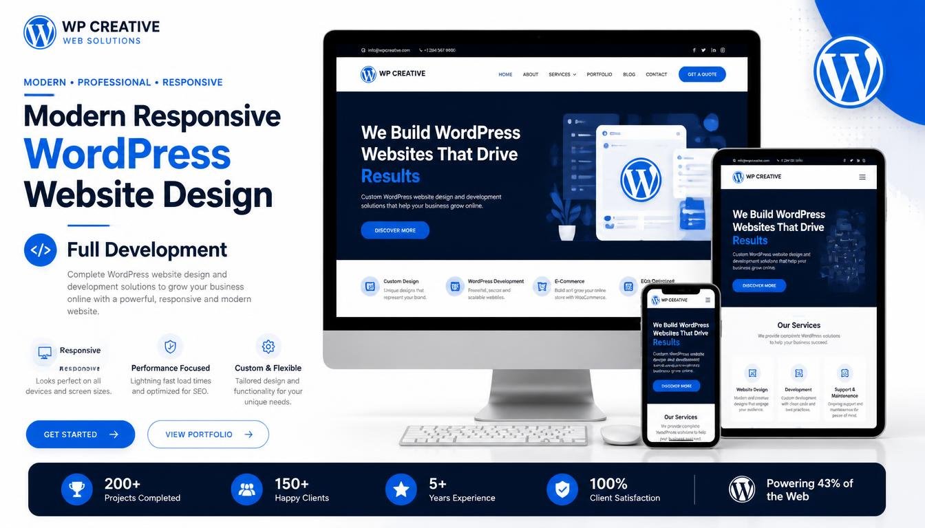 I will design modern responsive WordPress website with full development