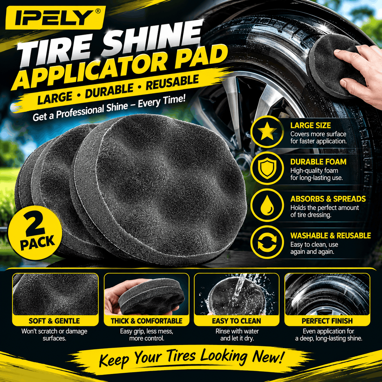 IPELY Tire Shine Applicator Pad Pack