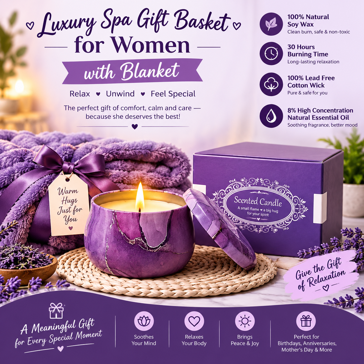 Joyvella Spa Gift Basket for Women with Blanket